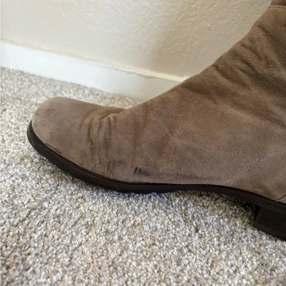 Stuart Weitzman Suede Over-The-Knee Flat Boots - 8.5 - Slate Grey